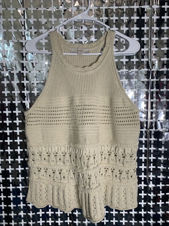 LOFT Tops - LOFT Cream Crochet Halter Knit Top